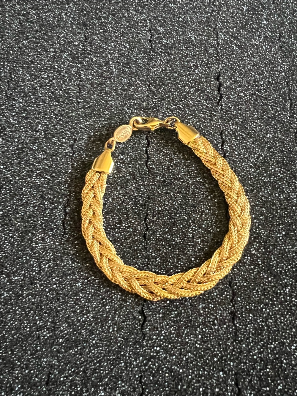 Vintage Napier Braided Herringbone gold tone chain bracelet